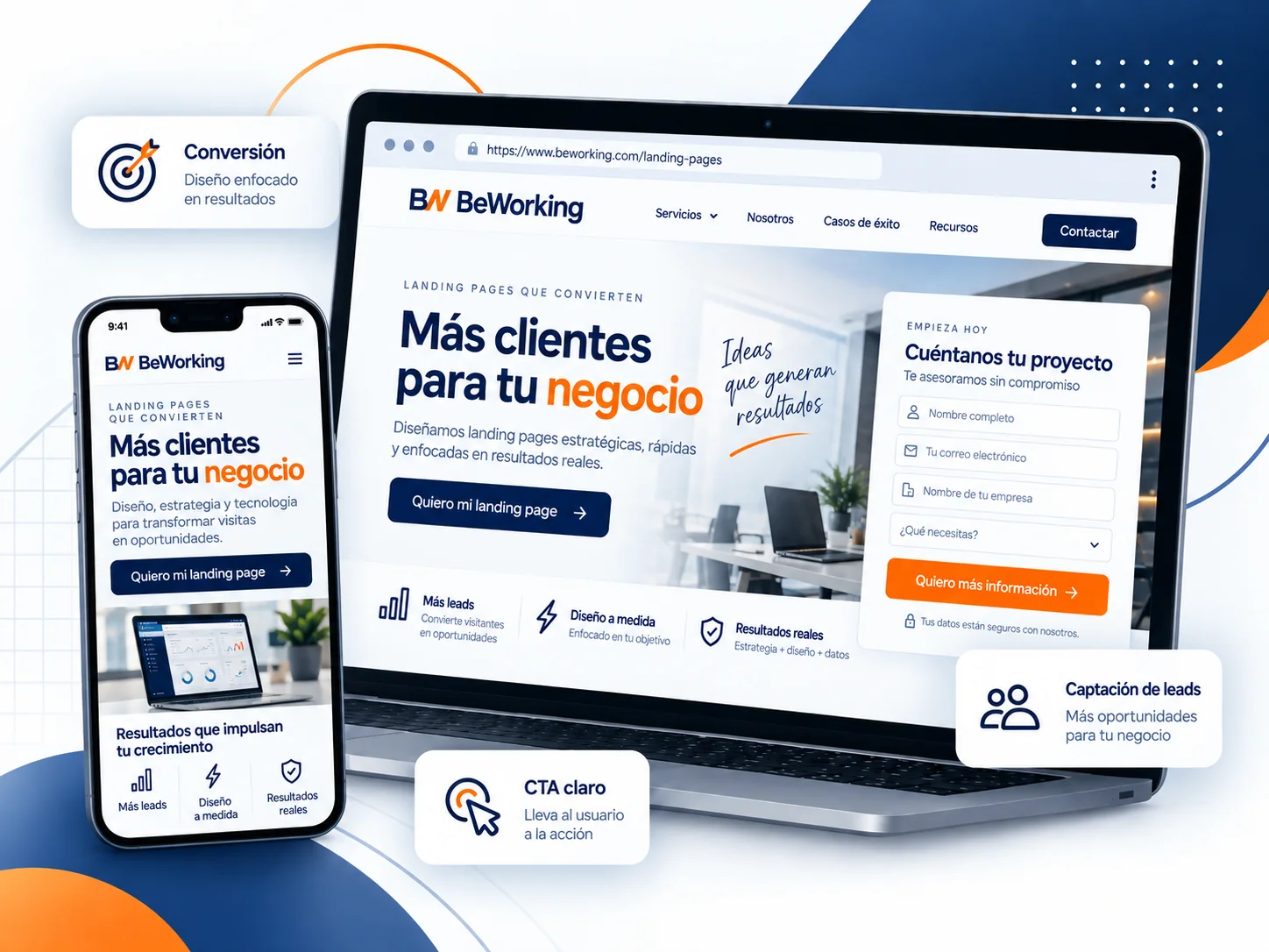 Ejemplo de landing page enfocada en conversión y captación de clientes